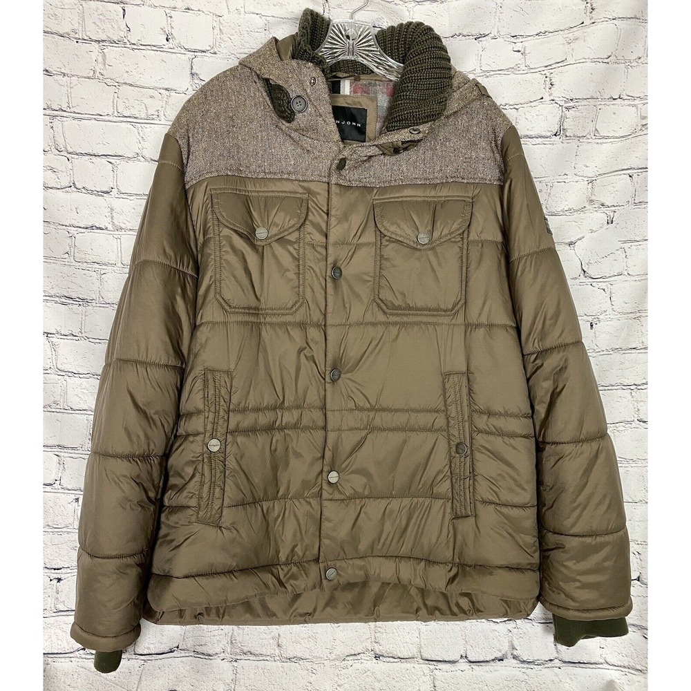 Sean John Men's Xl Brown Winter Hooded Puffer Coat Jacket